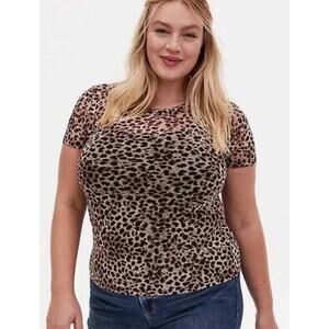 NEW TORRID 3 Leopard Mesh Tee Plus Size 3X Sheer‎ Top Blouse Layer Sexy Cheetah